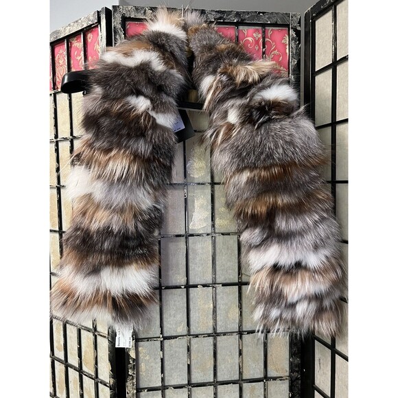 Alberto Makali blue Fox Fur Stole Wrap Scarf Shawl Multicolor Brown Hues NWT 52” - Picture 2 of 16